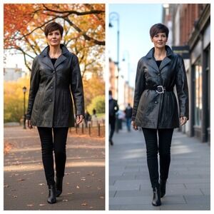 Vintage Jacket Women Genuine Leather Black Size Large Long Grunge Goth 90's READ